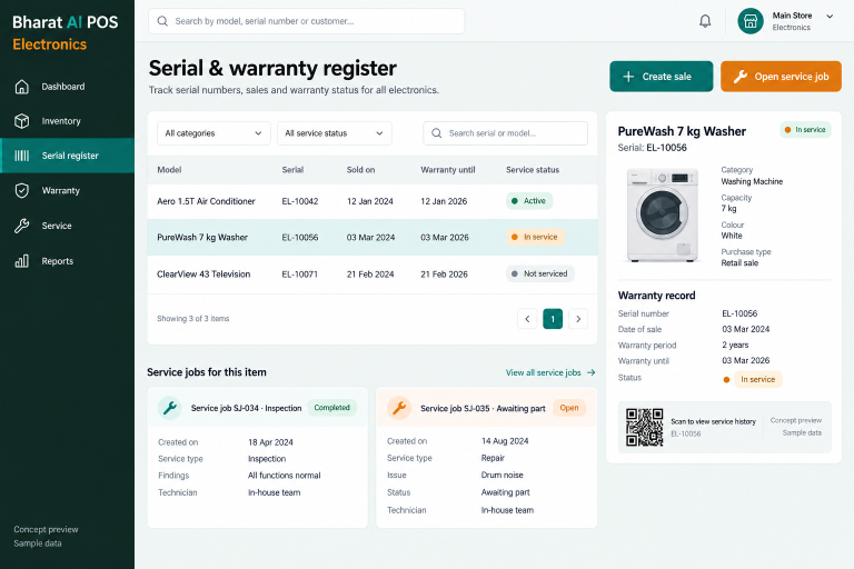 Electronics concept interface with fictional sample data