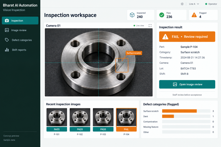 Vision Inspection concept interface with fictional sample data